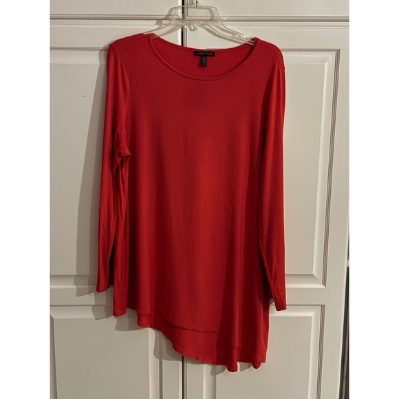 Eileen Fisher Tops - Eileen Fisher Red Viscose Jersey Asymmetrical Hem Long Sleeve Tunic Top XL